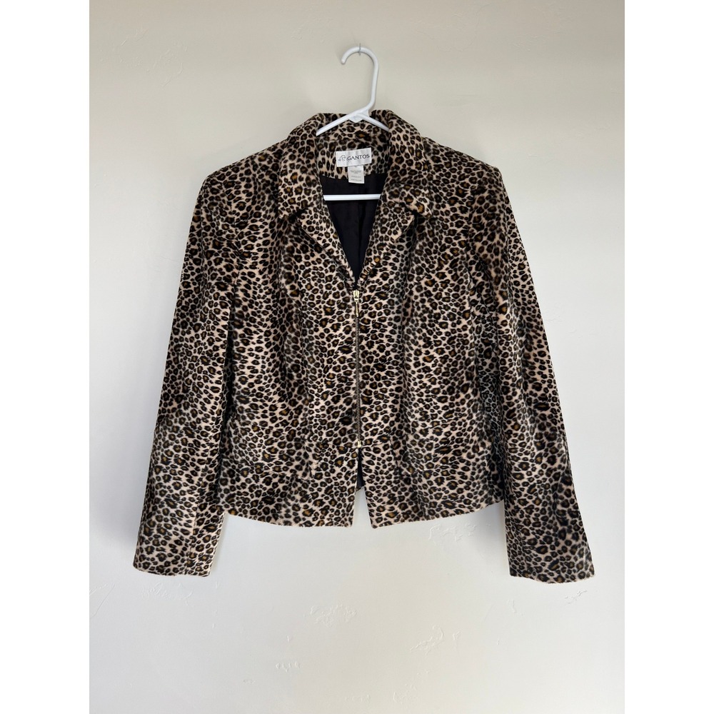 Grantos Faux Leopard Print Blazer Size 12 with Zipper and Faux Pockets 90s Glam